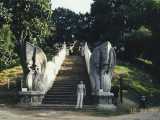 Huge snakes guard the enterance into a Wat at the top of a hill overlooking the Golden Triangle.